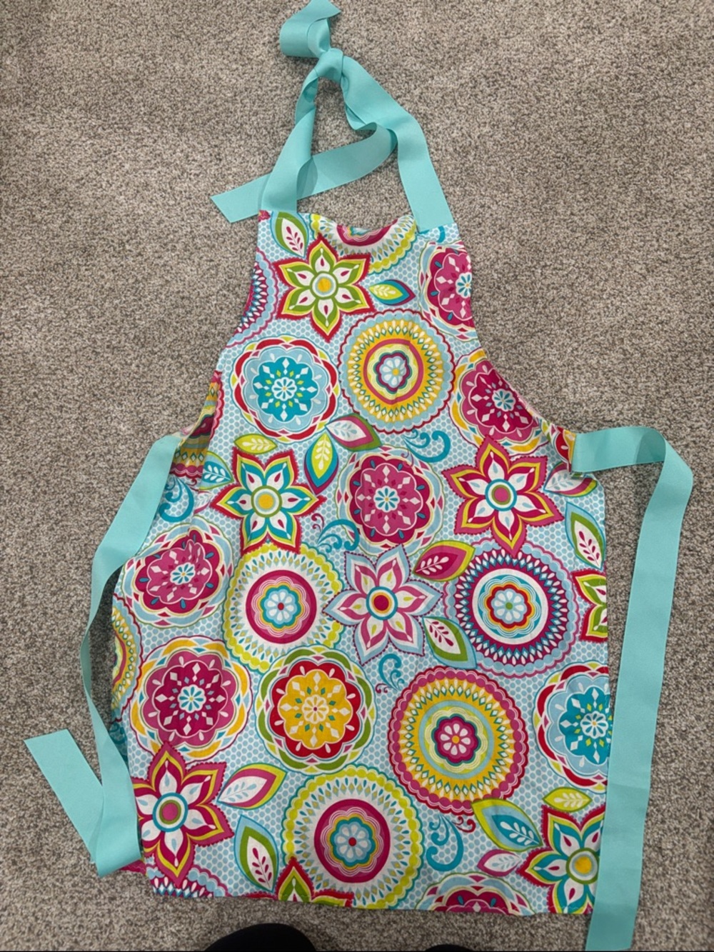 Kids' Floral Multicolor Apron with Teal Ties